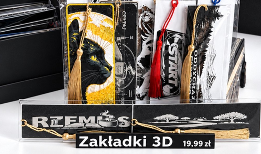 Komplet KRIGA na ladę: ekspozytor z zakładkami 3D i pojemnik na zapas